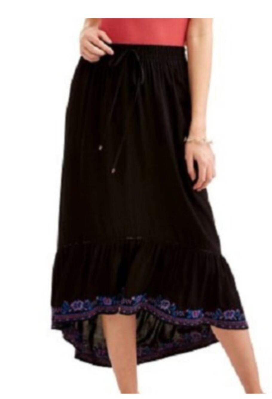 Time and Tru Small 4-6 Navy Blue Emp+broidered Detail Hi Low Skirt